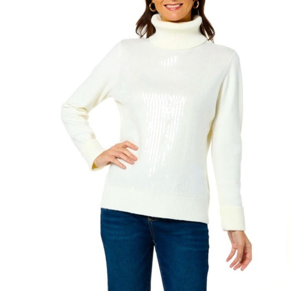 NWT- DG2 by Diane Gilman embellished knit turtleneck sweater - Picture 1 of 2